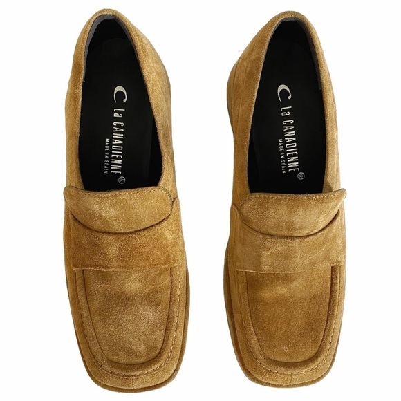 LA CANADIENNE TAN NEUTRAL SUEDE CHUNKY PLATFORM FLAT LOAFERS - 35 - Picture 5 of 9